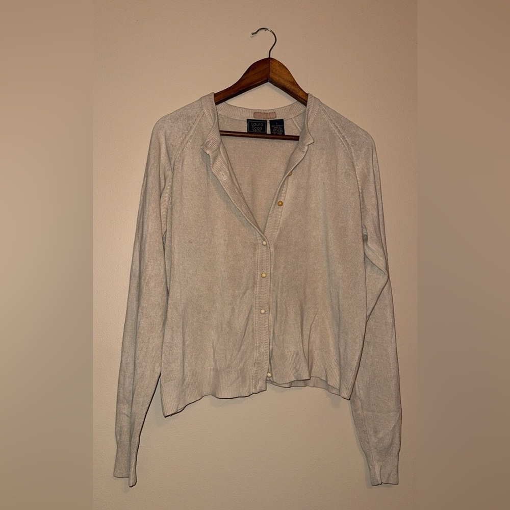 Laura Scott vintage button up cream tan cardigan
